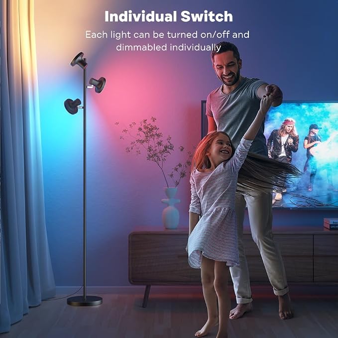 RGB Floor Lamp, 36W Bright LED Standing Lamp with 3 Swivel Lights, Color Changing Tree Tall Lamp with Remote, Stepless Dimmable Modern Floor Lamps for Living Room, Bedroom, Gaming Room,Office