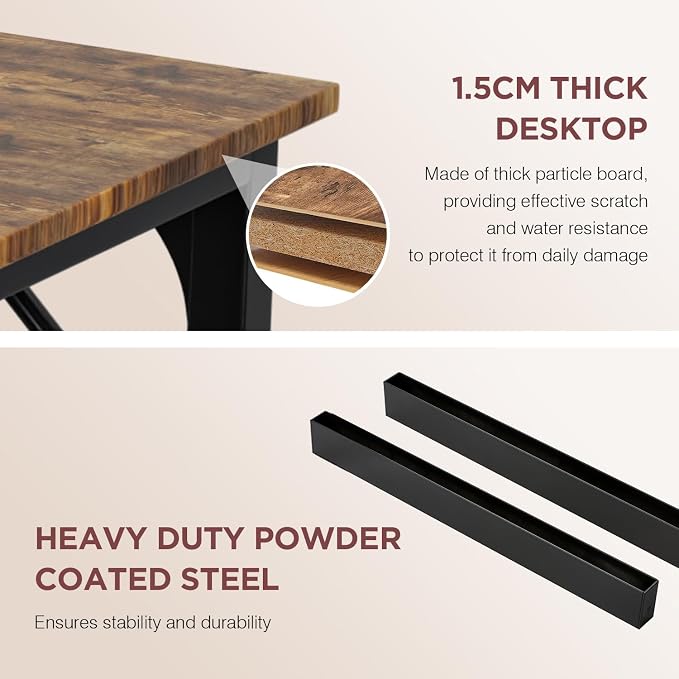 PayLessHere | 39 Inch Computer Desk | Brown | Sturdy Office Desk | Metal Frame, Adjustable Feet | Water-Resistant, Scratchproof Surface | Writing Table for Home Office or Study | Pack of 1