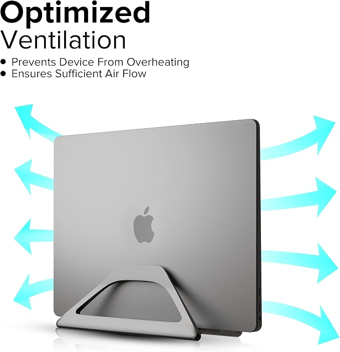 Aluminum Vertical Laptop Stand with Gravity Auto-Lock – Adjustable Laptop Holder Vertical fits MacBook Pro/Air, Chromebook & Gaming Laptops up to 17.3" – Space-Saving Desktop Dock - Grey