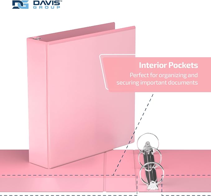 Pack of 6 Premium View Binders, Ring Binders with Clear-View Cover and Interior Pockets, Pastel Color Options, 2 Inch, Blush