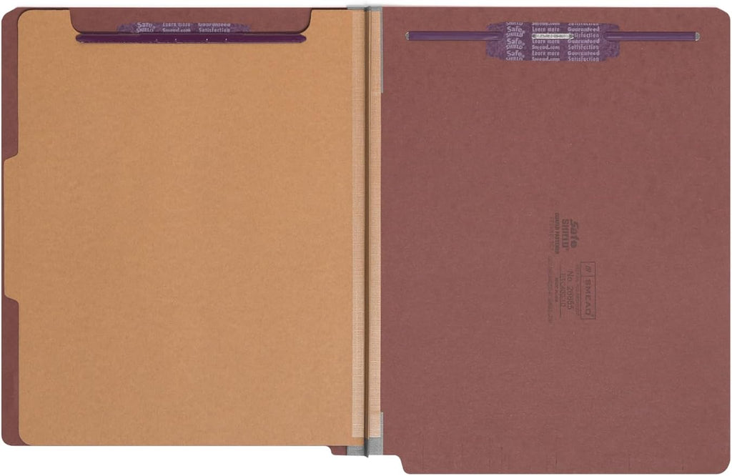 Smead End Tab Pressboard Classification File Folder with SafeSHIELD® Fasteners, Letter Size, 1 Divider, Red, 10 Folders per Box (26855)