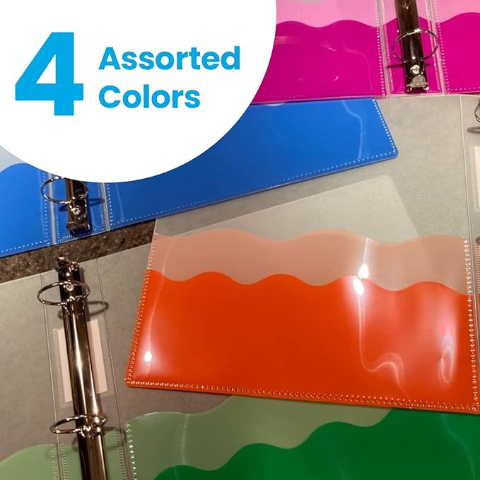 Oxford Wave Binders, Binders for School and Office, Strong Flexible Poly, 4 Wave Pockets, 4 Assorted Colors, Transluscent Covers, Holds up to 350 Sheets, 1.5 inch Binder, 4-Pack (91091)