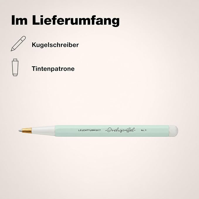 LEUCHTTURM1917 - Drehgriffel Writing Pen (Mint Green) - Ballpoint Pen with Royal Blue Ink Included