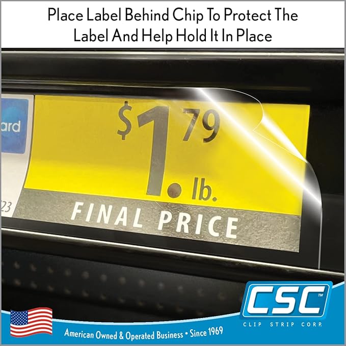 Clip Strip Corp. Price/Data Channel Label Holder Chips, Clear Plastic Tags, 4" L x 1.25" H, 7.5 Mil Thick, Gondola Shelf Edge, Reusable, Made for Point of Purchase Shelf Molding (500)