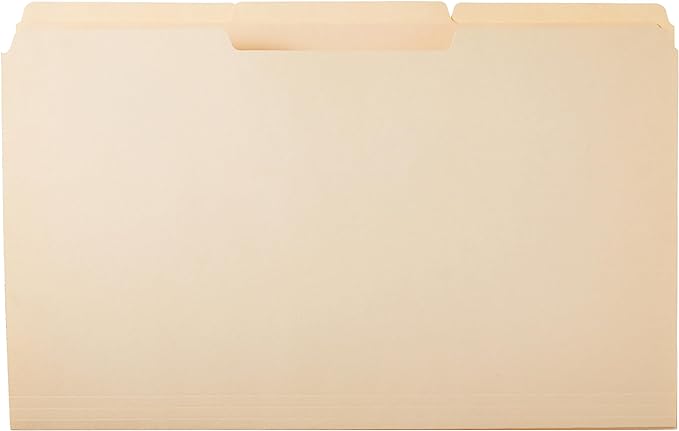Amazon Basics Sturdy Manila File Folders, 1/3 Tabs in Assorted Positions for Filing and Easy Labeling, Legal Size, 8.5 x 14 inch, 100-Pack