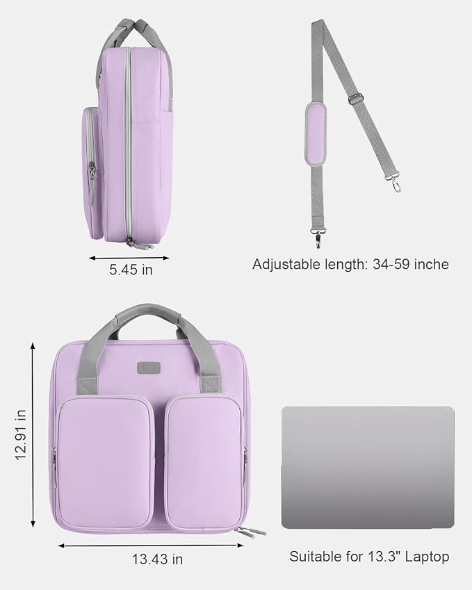 3 Inch Zipper Binder 3 Ring with Shoulder Strap & Multi-Pocket | Binder with Zipper Holds Up to 700 Sheets for Office School, Compatible with 13” MacBook Laptop ipad, Purple