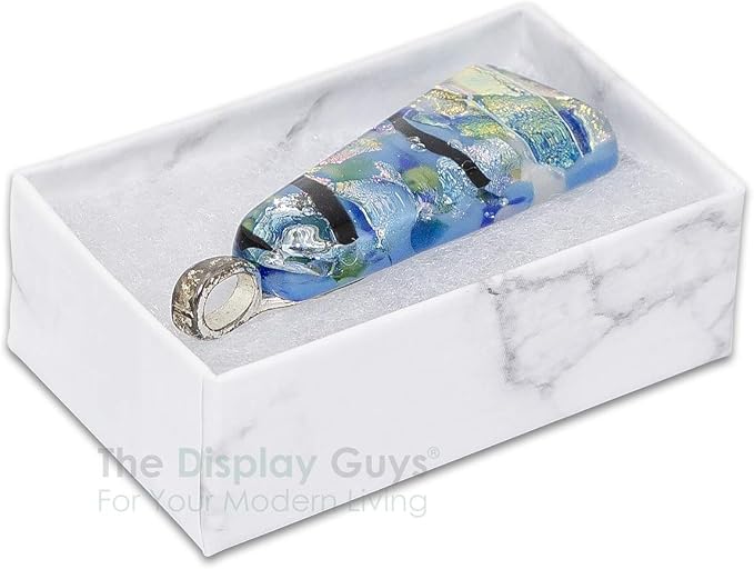 TheDisplayGuys 25 Cardboard Jewelry Gift Boxes with Inserts - Marble White | Size #21 - 2.6" x 1.6" x 1.0", Lids, Cotton Filled Padding, Kraft Paper, Bulk Pack Case, for Shipping, Organizers, Storage