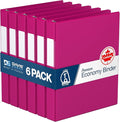 Premium Economy 3-Ring Binder, Spine Label, 1" D Rings, 6 Pack | Heavy-duty binder, fits 8.5" x 11" paper, pink, customizable spine, made in Canada, ideal for school or office use