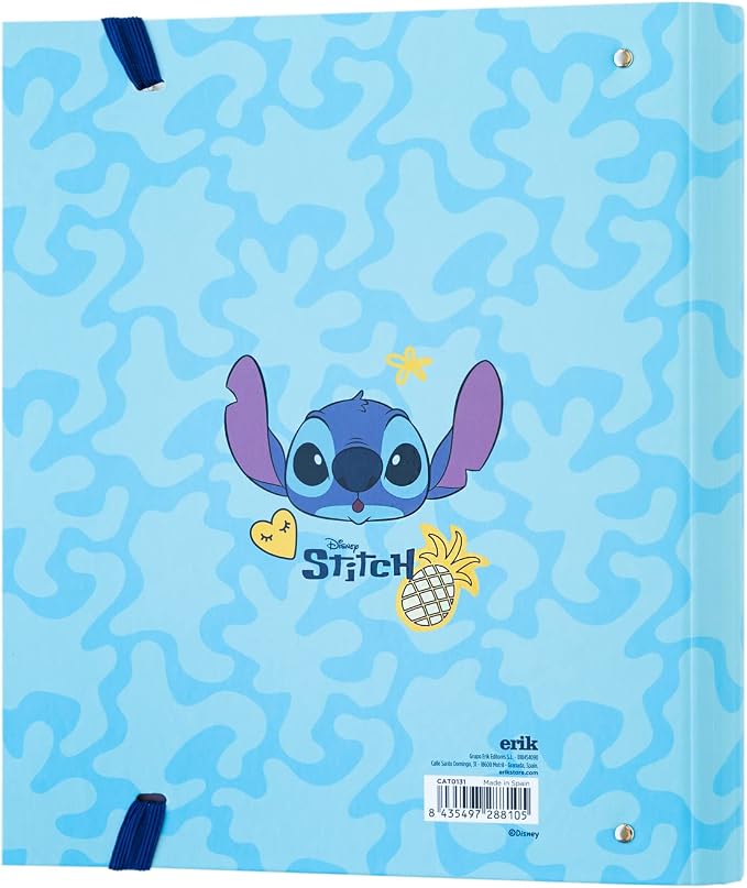 Grupo Erik Disney Stitch 4 Ring Binder A4 - Stationery Gifts, Merchandise | A4 Folder with Elastic closure, School Folders for Paperwork A4, Back to School Supplies | Disney Stitch Merch, Gift
