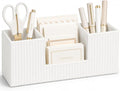 GORESE Pen Organizer for Desk, PU Leather Office Pen Holder, Ivory White | 4-Compartment, Vegan Leather, Office Supplies, Desk Caddy Nightstand Organizer for Pen, Pencil, Remote Control, Business Card