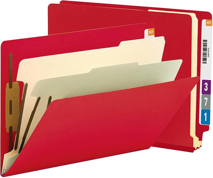 Smead End Tab Classification File Folder, 2 Dividers, 2" Expansion, Letter Size, Red, 10 per Box (26838)
