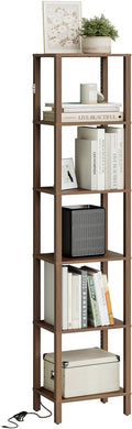 Open Book Shelf with LED Lights, 6 Tier Tall Bookshelf, Freestanding Shelf Narrow Bookcase with Open Shelves, 14.57" x 10.63" x 65.83", Book Shelves for Living Room, Office, Study, Walnut
