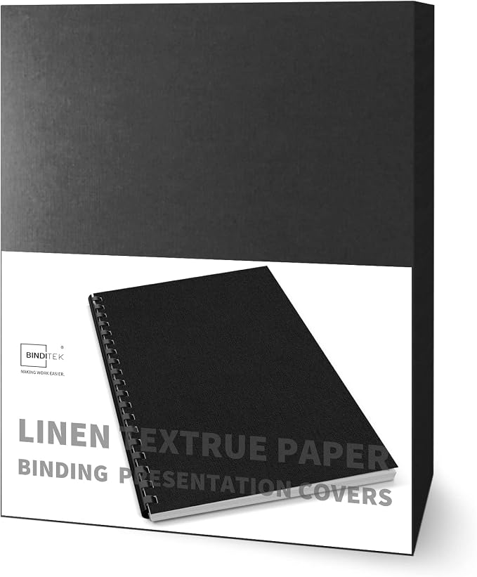 13Mil Slight Linen-Texture Paper Binding Cover, Letter Size, Black, 100Pack | Paper Binding Presentation Covers, Glossy, 8.5" x 11" Letter Size, 250 GSM, 90 lb, Unpunched, for Business, School Projects