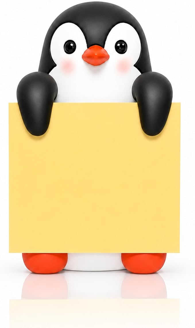 Penguin Pop-Up Sticky Note Dispenser for 3 x 3 in Notes | Includes 100 sheets; handmade resin decor for office, home or classroom; gift for teachers, coworkers and penguin lovers