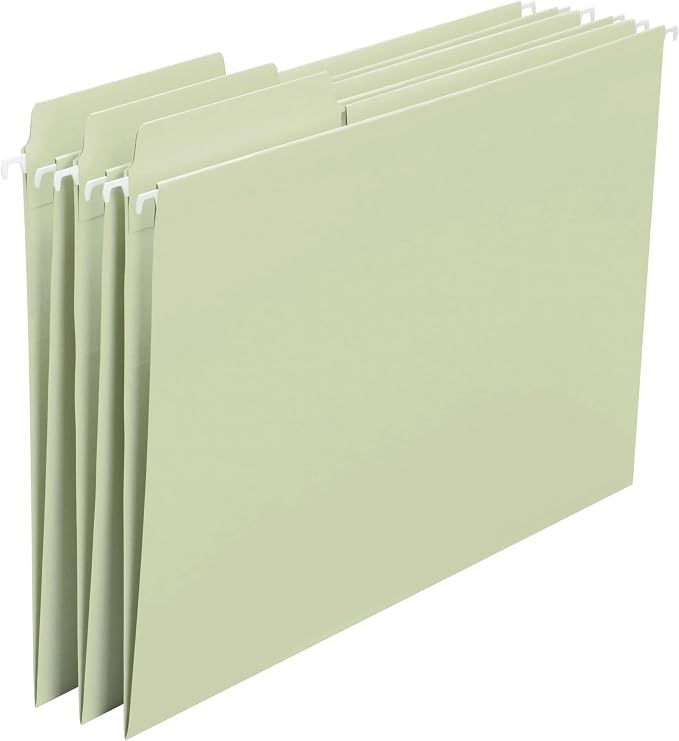 Smead FasTab Hanging File Folder, 1/3-Cut Built-in Tab, Letter Size, Moss, 20 Count (64082)