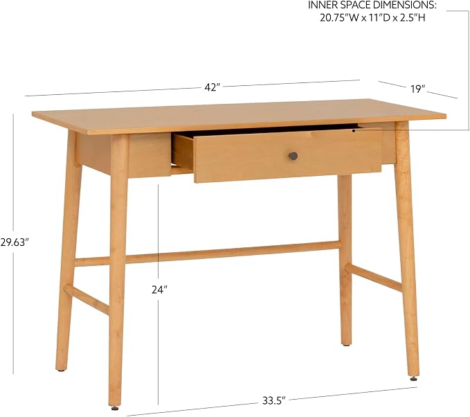Linon Melissa Natural Wooden One Drawer Writing Desk