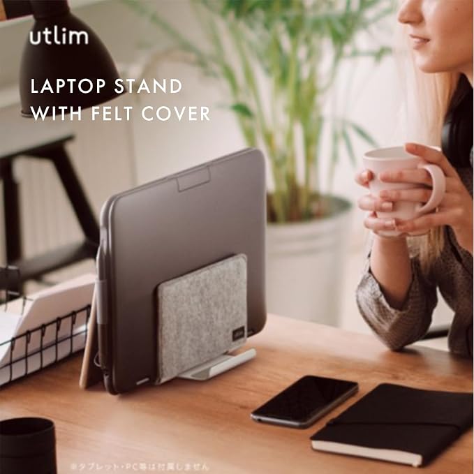 Sonic Utlim Vertical Laptop Stand for Desk, Dock Holder with Felt Cover, Desk Organizer, Storage and Stand for All MacBooks, Windows Laptops, Tablets, and Smartphones, UT-5352-W