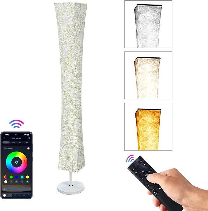 WORLD WIN Floor Lamp, 61'' Smart RGB LED Corner Lamp with Music Sync and 16 Million DIY Colors, 3 Color Temperature, APP & Remote Control, Color Changing Standing Floor Lamp with Stand