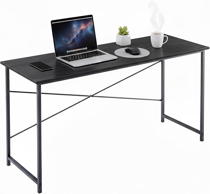 55 Inch Computer Desk, Writing Desk for Home Office Study Workspace | 265 lb Capacity, Reinforced X-Frame, Waterproof MDF Top, Scratch-Resistant Surface, Easy Assembly, Black