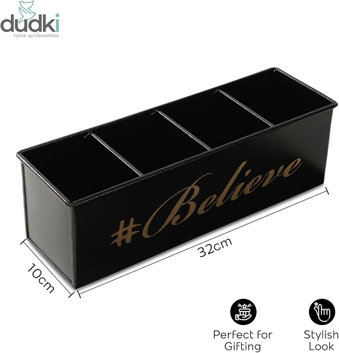 DUDKI Home Present Desk Organiser 4 compartments Decorative Pen Pencil holder, Vanity Kit, Travel Box, Makeup Box, Cosmetic Box, Storage Box, knife Holder, Spoon Holder - Gift Office Desk Decor