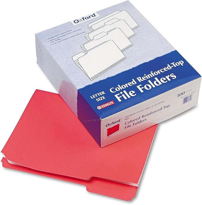 Pendaflex Colored File Folders, Letter Size, 1/3 Cut Tab, Red | Reverse any folder and the printed interior grid becomes a writing panel. Reinforced tabs, 100 per box, made in the USA.