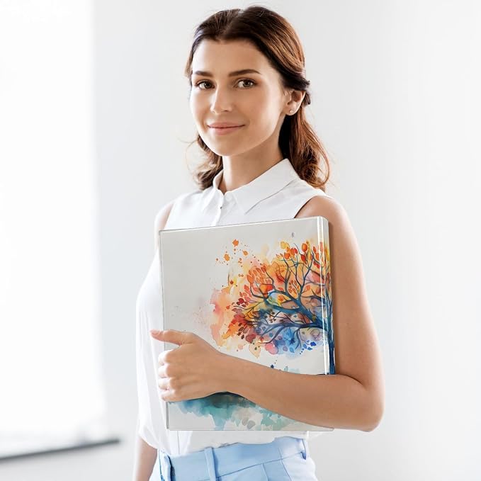 3 Ring Binder Watercolor Tree Life 1.5 inch Binders Three Ring Binders with Clipboard Fit 8.5'' x 11'' Paper 3 Interior PVC Clear Pockets for Office Supplies