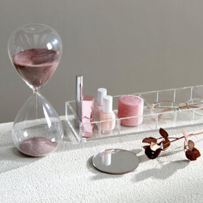 russell+hazel Acrylic Desk Organizer Tray with 3 Dividers, Clear | Sorts clips, push pins & makeup with three movable dividers. Clear polished-edge acrylic suits a countertop or desk drawer.