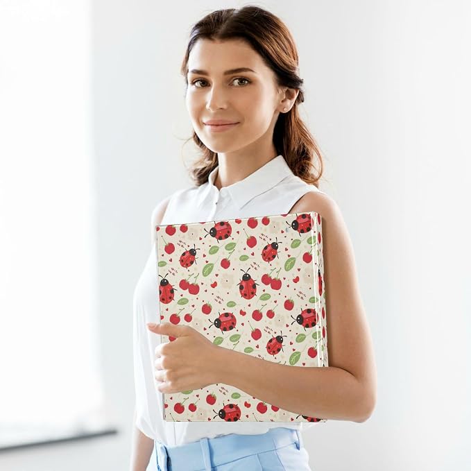 Ladybugs with Cherry 3 Round Ring Binders | 1.5 Inch Binder with Clipboard, PVC Pockets, Work Organizer, Holds 200 Sheets for School Office 1 Pack