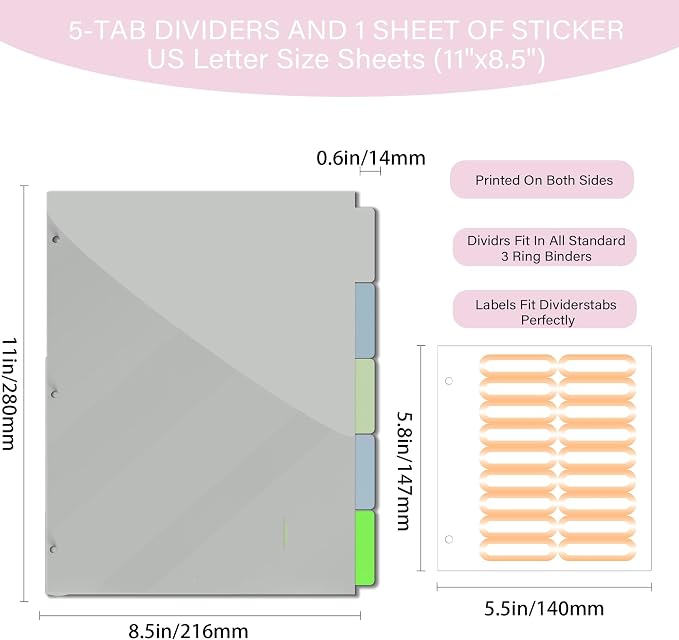 3 Ring Binder 1 inch with Clipboard - Pink Polka Dot Design, Includes Dividers, File Bag & Spine Label - Fun and Functional for School or Office, Holographic Waterproof Film
