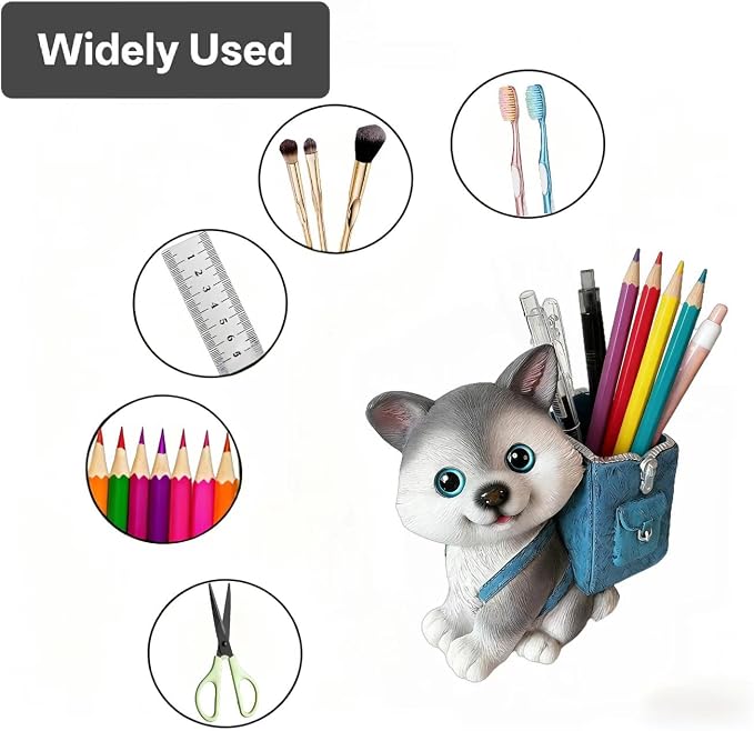 Funny Dog Pen Holder, Pencil Holder for Desk, Husky Gifts for Women Men, Cute Desk Pen Organizer for Home Office School Decoration