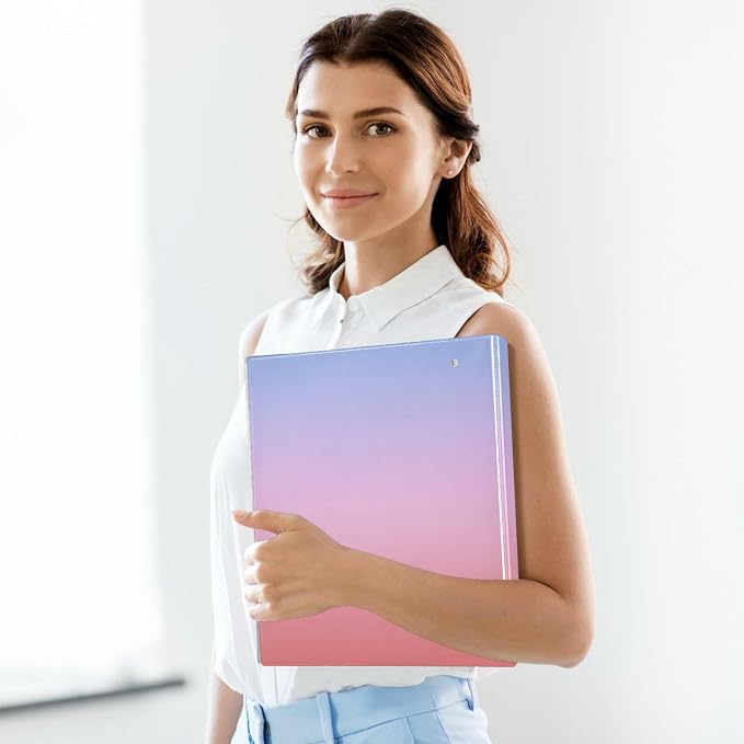 Round Rings Binder 1 and A Half Inch Binder with Pocket Cover Pack of 1/2 School Binder Hardcover Pink Purple Gradient
