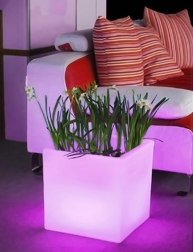 Mr.Go 16" Hollow LED Light Cube, RGB Glowing Storage Container & Ice Bucket | Adjustable RGB Lighting Effects, IP65 Waterproof Multi-Use Cube as Plant Pot, Side Table, Party Decor Indoor & Outdoor Events