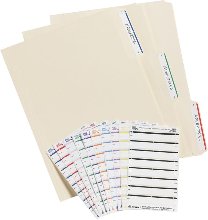 Avery File Folder Labels on 4" x 6" Sheets, Permanent Adhesive, Assorted Colors, 2/3" x 3-7/16", 4,536 Labels, Pack of 18 (5215)