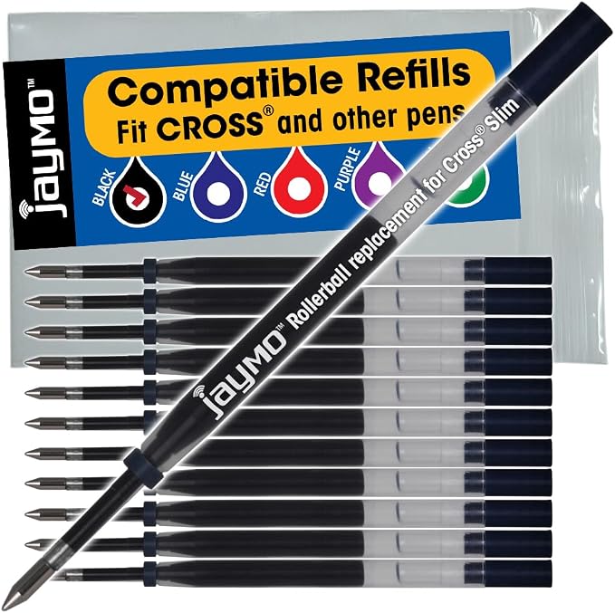 Replacement for Cross Slim 8910-1 - Gel Rolling Ball Pen Refill - 12 Black