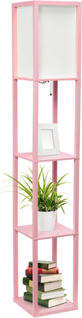 Simple Designs LF1014-LPK Etagere Organizer Storage Shelf Linen Shade Floor Lamp, Light Pink