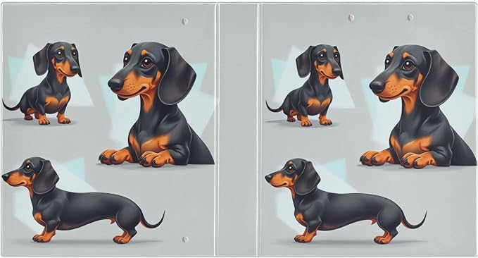 Aslsiy Kids 3 Ring Binder 1.5 Inch Black and Tan Dachshund (2) Girls Round Clipboard Binder Decorative Harcover Binders Organizer for Office School Supply