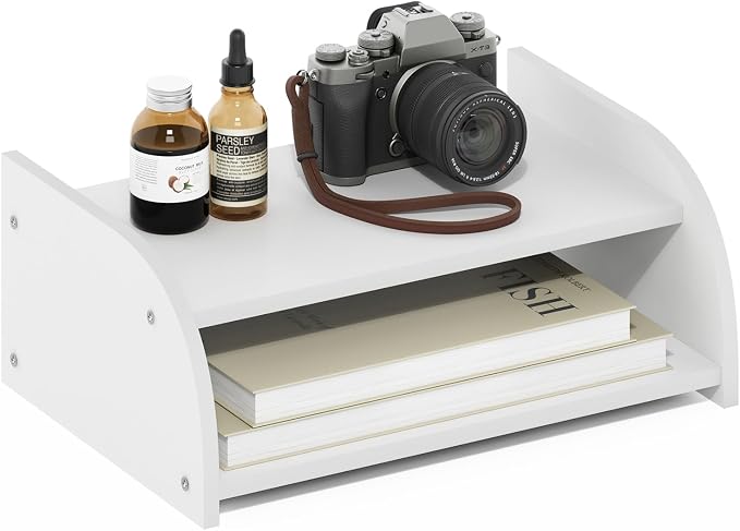 Furinno Classic Desk Organizers and Accessories, 2-Tier Monitor Riser, Office Organization, Desk Top Book Shelf, for Office Supplies, Desk Utilities, White