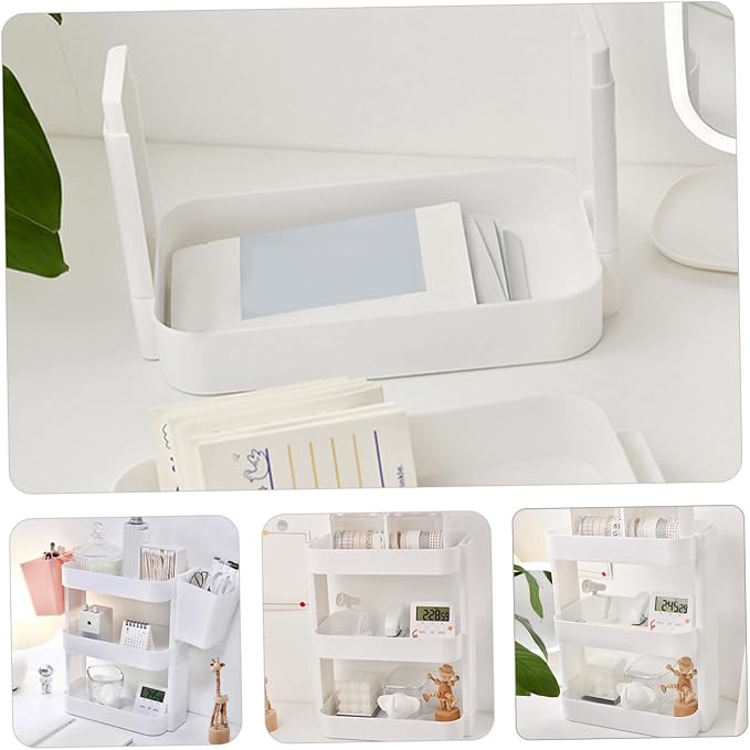 PRETYZOOM 3-Layer White Desktop Storage Rack Removable Organizer for Makeup Stationery Sundries - Multi-Purpose Desktop Shelf for Home Office and School