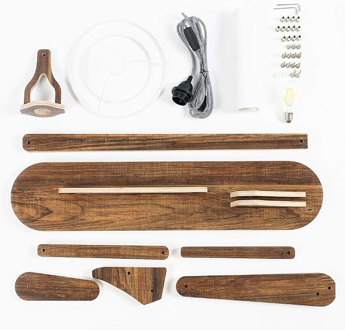 Unique Tall Reading Wood Floor Lamp, LED Bulb Included, Teak | Cool Decorative Corner, Rustic Swing Arm Standing Lighting for Kids Bedroom, Living Room, Dorm, Office, Farmhouse