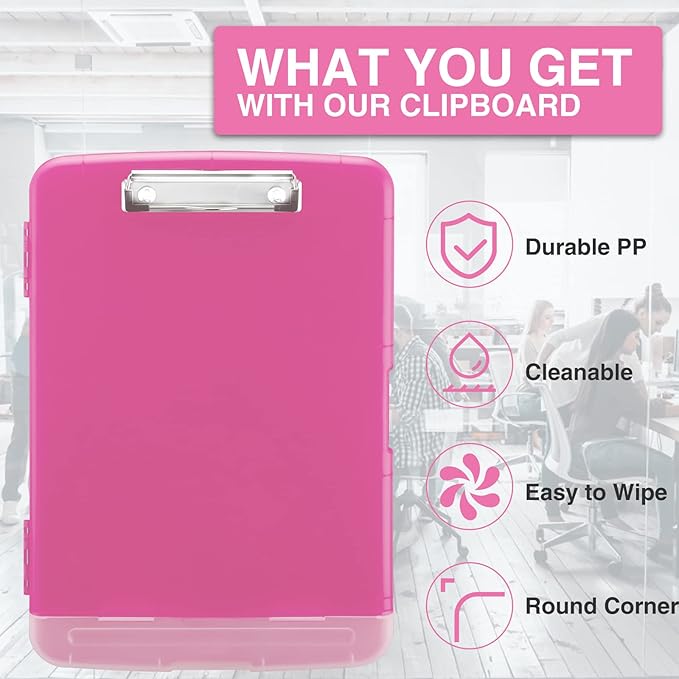 Sooez Clipboard with Storage, High Capacity Nursing Clip Board 8.5 x 11 with Pen Holder & Low Profile Clip, Plastic Clipboards Case Box, Teacher Must Haves School Office Supplies,Letter Size/ A4