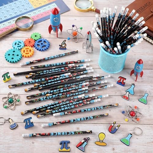 Tenceur 100 Pcs Science Pencils with Erasers Bulk 7.3 Inches Student Incentives Recognition Education Award Prize for Teacher School Classroom Reward Supplies