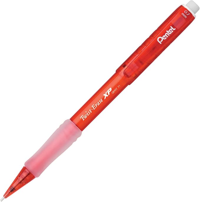Pentel Twist Erase EXPRESS Automatic Pencil, 0.7mm Lead Size, Red Barrel, Box of 12 (QE417B)