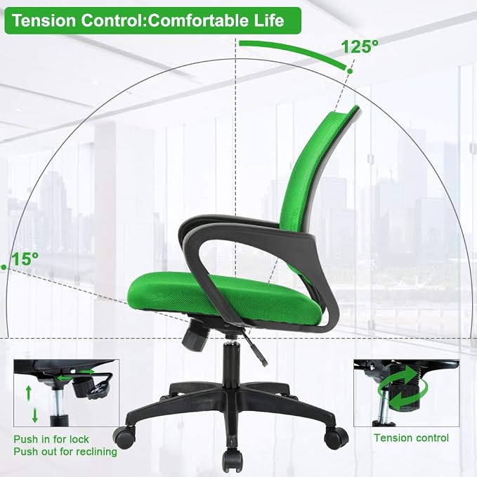 BestOffice Ergonomic Office Chair | Mid-Back Swivel Desk Chair | Green | with Lumbar Support, Adjustable Height & Breathable Backrest | Sponge Seat & Rolling Wheels | for Home, Office | Pack of 1