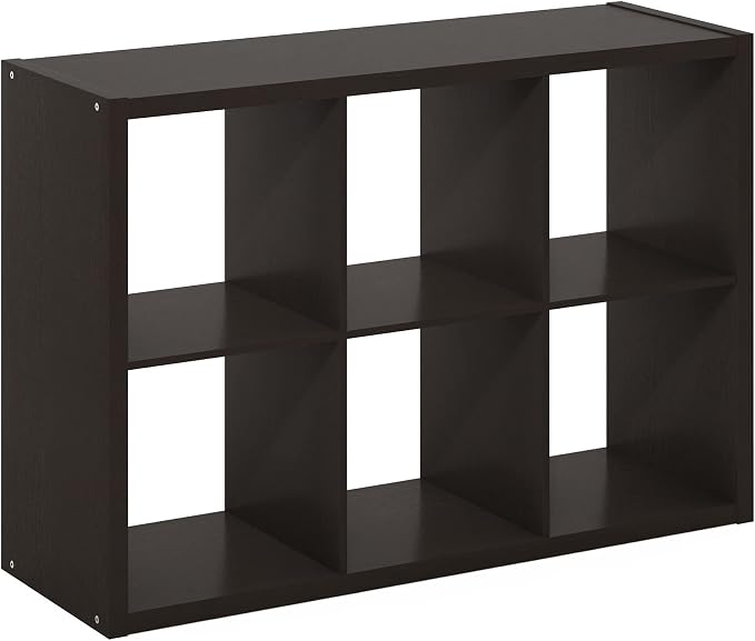 Furinno Cubicle Book Shelf, 6-Cube Bookshelf, Extra Thick Frame Horizontally & Vertically Reversible Bookcase with Open Back, 14.6 x 43.8 x 30, for Living Room, Bedroom, Home Office, Black Oak