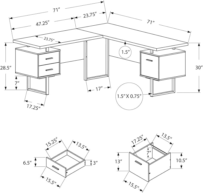Monarch Specialties Computer 70"L Desk Left or Right Facing - White / Cement-Look