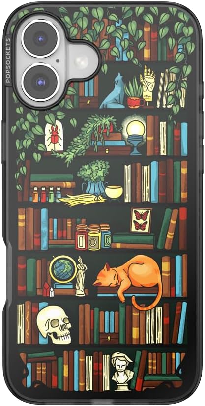 PopSockets iPhone 16 Plus Phone Case with MagSafe, Wireless Charging Compatible, Bookish - Storied Shelves