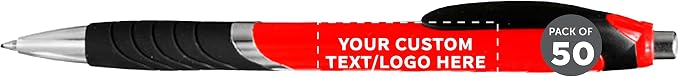DISCOUNT PROMOS Ballpoint Pens With Rubber Grip - 50 pack - Customizable Text, Logo - Black Ink Ball Point Pen with Soft Touch Plastic - Red