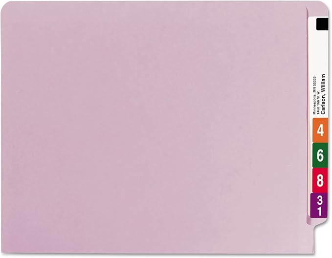 Smead End Tab File Folder, Shelf-Master Reinforced Straight-Cut Tab, Letter Size, Lavender, 100 Per Box (25410)