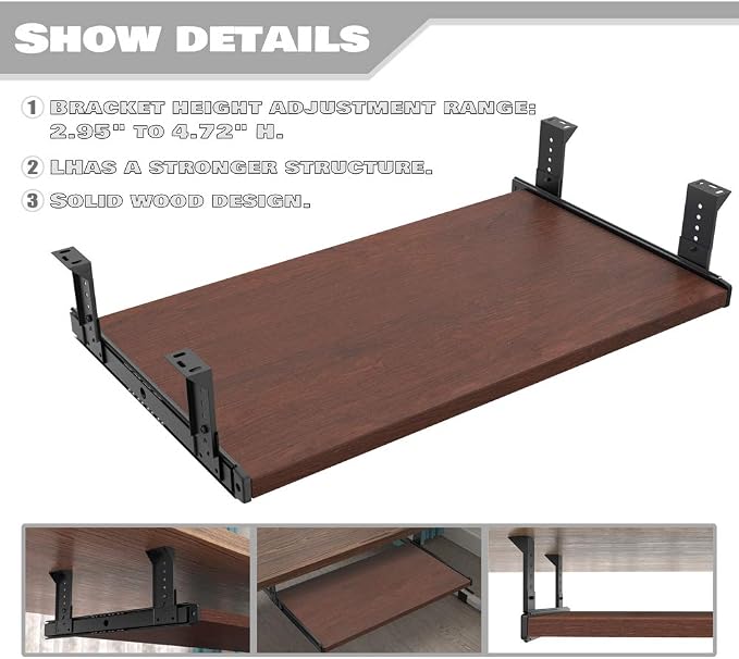 FRMSAET Office Product 20/24/30 inch Keyboard Drawer Tray (24 inch, Cherry) | Heavy Duty Wood Platform Holder Under Desk Furniture Accessories Slide Drawer Suits Hardware with Adjustable Height Slides