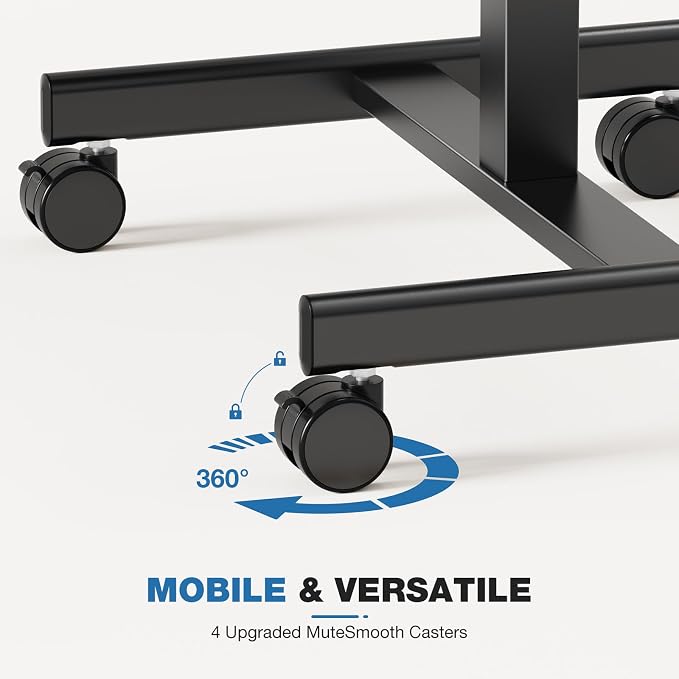 DUMOS Mobile Rolling Desk with Wheels Adjustable Height | Small Standing Desks Portable Laptop PC Table, Computer Workstation for Home Office Small Space, Modern Brown